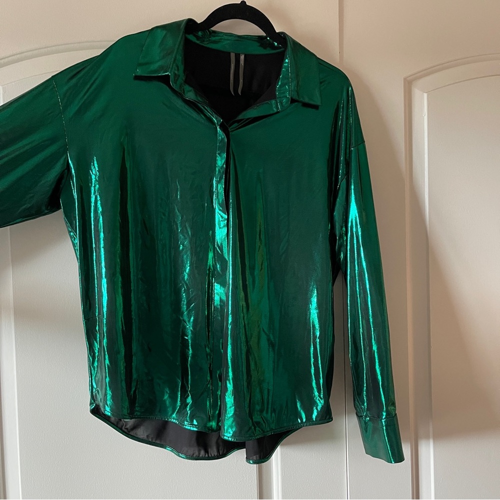 Anthropologie Emerald Green Satin Women's Top - Picture 4 of 6